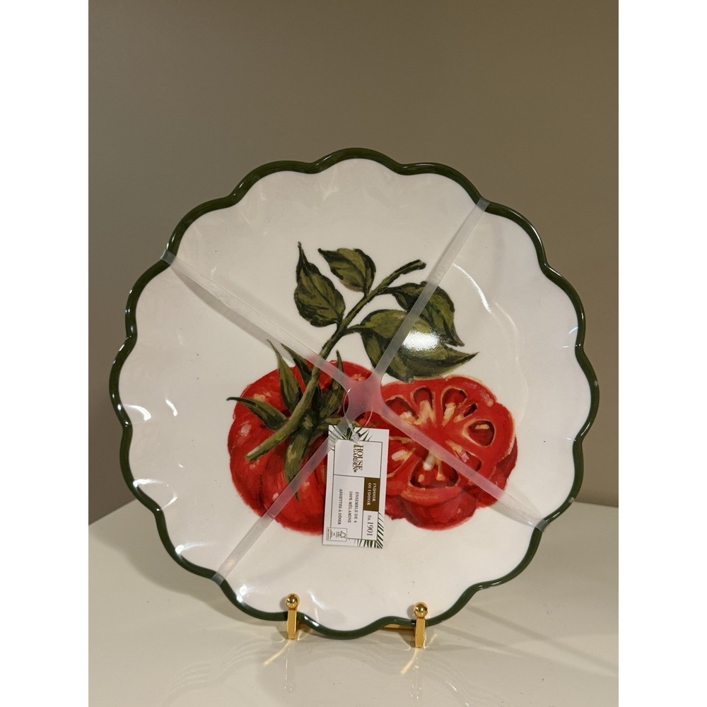 House & Garden | 11" | White Green | Tomato Melamine Dinner Plates Set of 4
